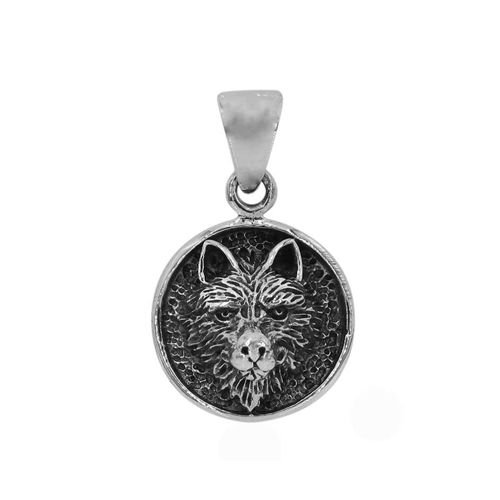 Sterling Silver 3D Wolf Head in Circle Pendant
